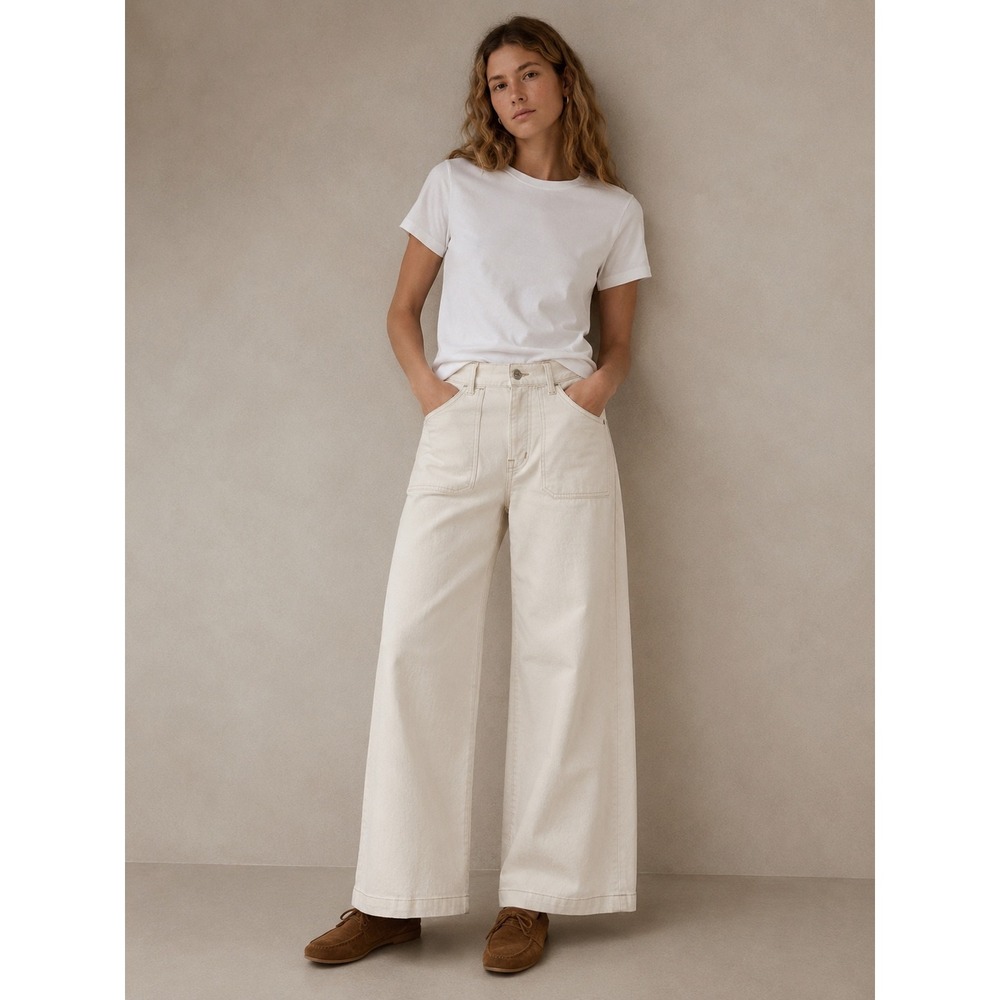 Madewell Perfect Vintage Wide Leg Crop Jeans Womens 26 Cream NZ038 High Rise